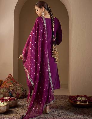 Women Ethnic Motifs Embroidered Sequinned Kurta with Trousers & With Dupatta 4