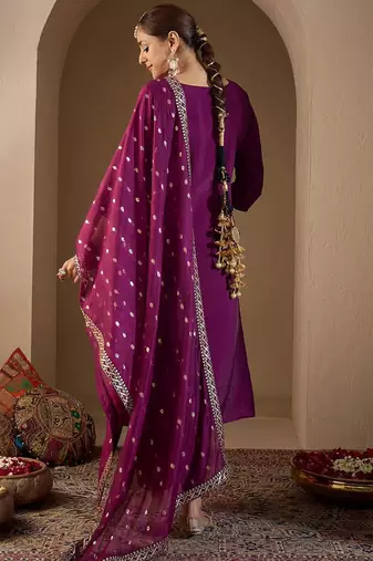 Women Ethnic Motifs Embroidered Sequinned Kurta with Trousers & With Dupatta