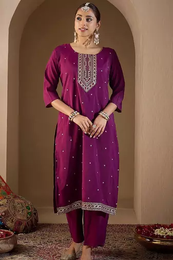 Women Ethnic Motifs Embroidered Sequinned Kurta with Trousers & With Dupatta