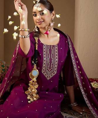 Women Ethnic Motifs Embroidered Sequinned Kurta with Trousers & With Dupatta 6