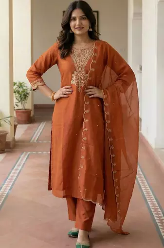 Women Ethnic Motifs Embroidered Thread Work Kurta with Trousers & With Dupatta