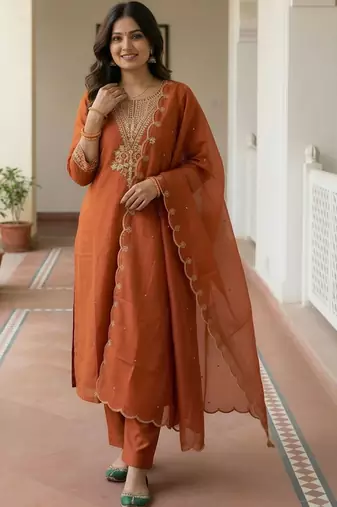 Women Ethnic Motifs Embroidered Thread Work Kurta with Trousers & With Dupatta