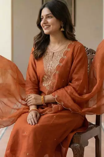 Women Ethnic Motifs Embroidered Thread Work Kurta with Trousers & With Dupatta