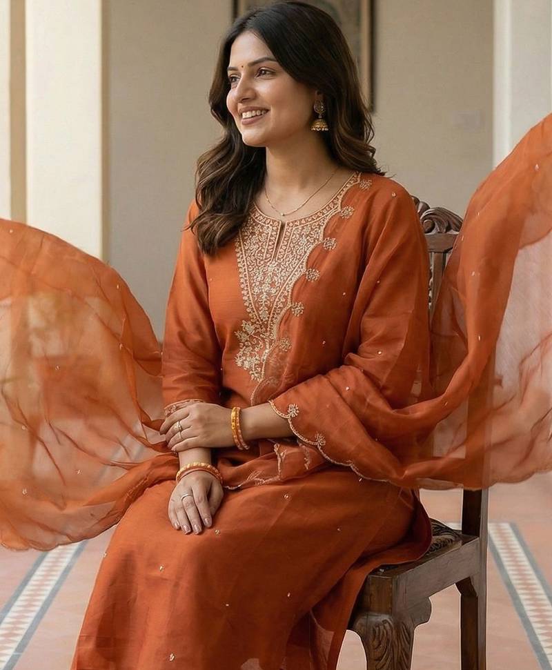 Women Ethnic Motifs Embroidered Thread Work Kurta with Trousers & With Dupatta