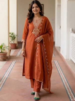 Women Ethnic Motifs Embroidered Thread Work Kurta with Trousers & With Dupatta 6