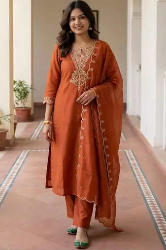 Women Ethnic Motifs Embroidered Thread Work Kurta with Trousers & With Dupatta