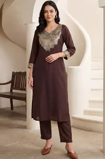 Women Sequinned Kurta with Trousers
