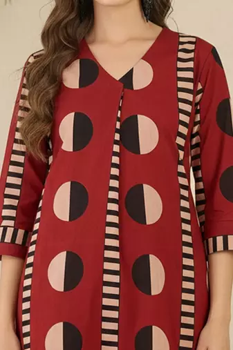 Geometric Printed V-Neck Cotton Straight Kurta With Trousers