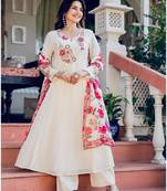 Cream floral embroidered anarkali palazzo suit set