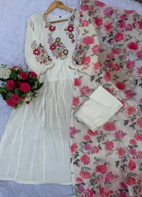 Cream floral embroidered anarkali palazzo suit set 4