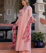 Pink floral embroidered anarkali palazzo suit set