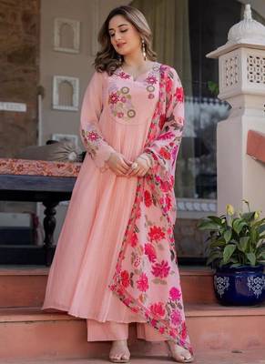 Pink floral embroidered anarkali palazzo suit set 3