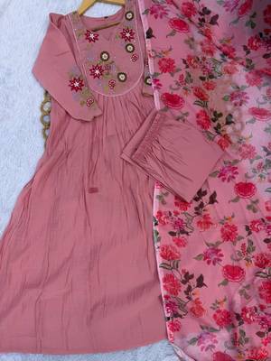 Pink floral embroidered anarkali palazzo suit set 4