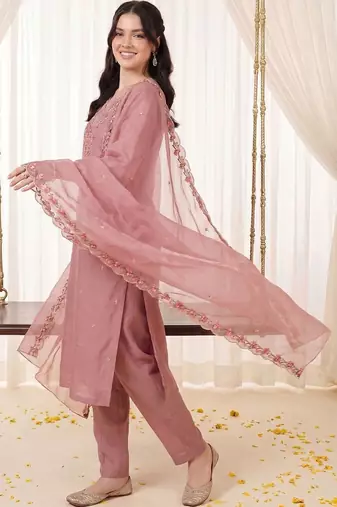 Women Ethnic Motifs Embroidered Thread Work Kurta with Trousers & With Dupatta