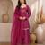 Wine festive wear straight kurti with scallop border palazzo and dupatta