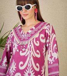 Adults-Women Ethnic Motifs Printed Cotton A-Line Kurta with Trousers