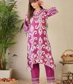 Adults-Women Ethnic Motifs Printed Cotton A-Line Kurta with Trousers