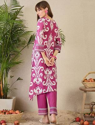 Adults-Women Ethnic Motifs Printed Cotton A-Line Kurta with Trousers 5