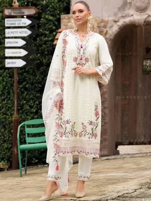 Women Floral Embroidered Thread Work Kurta with Trousers & With Dupatta 6