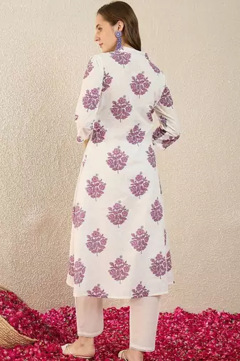 Women Floral Printed Cotton Kurta with Trousers
