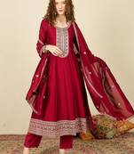 Ethnic Motifs Embroidered Sequinned Anarkali Kurta with Trousers & Dupatta