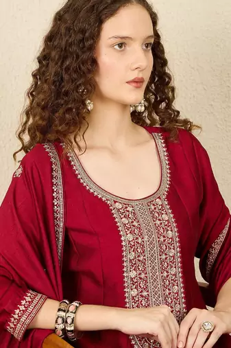 Ethnic Motifs Embroidered Sequinned Anarkali Kurta with Trousers & Dupatta