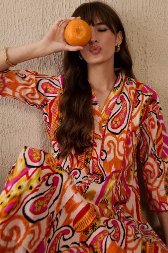 Women Printed Panelled Cotton Kurta with Trousers