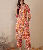 Women Printed Panelled Cotton Kurta with Trousers