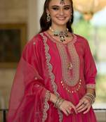 Ethnic Motifs Embroidered Notch Neck A-line Kurta With Trousers & Dupatta