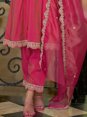 Ethnic Motifs Embroidered Notch Neck A-line Kurta With Trousers & Dupatta 6