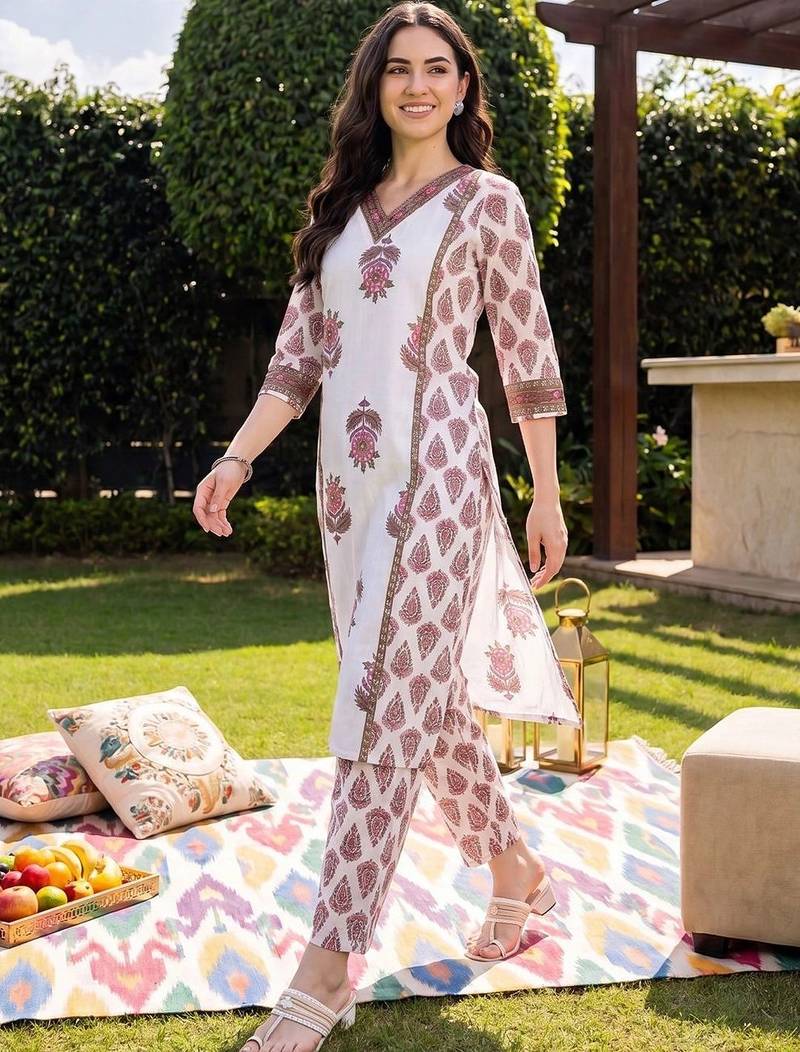 Women Ethnic Motifs Printed Cotton Kurta with Trousers