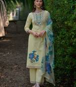 Women Floral Embroidered Mirror Work Cotton Kurta with Palazzos & With Dupatta