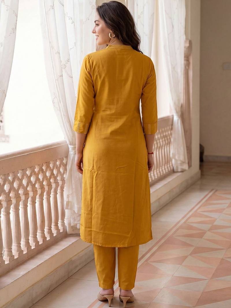 Women Thread Work Kurta with Trousers