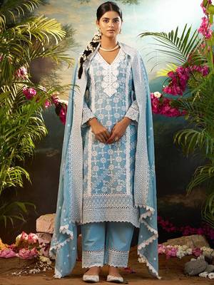 Women Ethnic Motifs Embroidered Cotton Kurta with Trousers & Dupatta 1