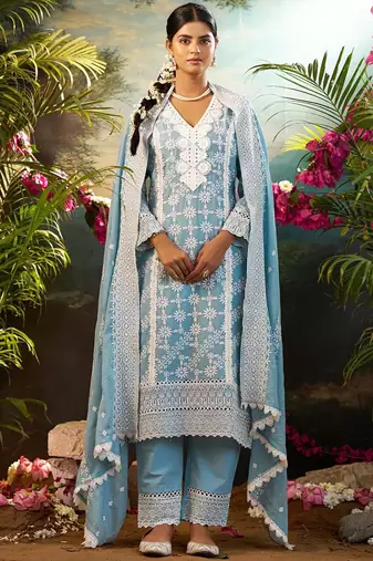 Women Ethnic Motifs Embroidered Cotton Kurta with Trousers & Dupatta