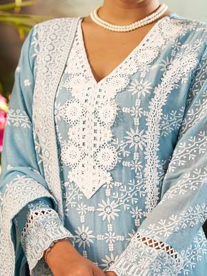 Women Ethnic Motifs Embroidered Cotton Kurta with Trousers & Dupatta 2