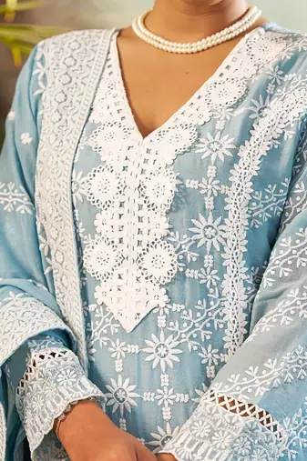 Women Ethnic Motifs Embroidered Cotton Kurta with Trousers & Dupatta