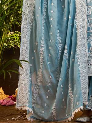 Women Ethnic Motifs Embroidered Cotton Kurta with Trousers & Dupatta 3