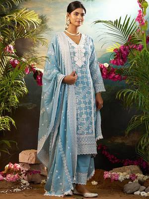 Women Ethnic Motifs Embroidered Cotton Kurta with Trousers & Dupatta 4
