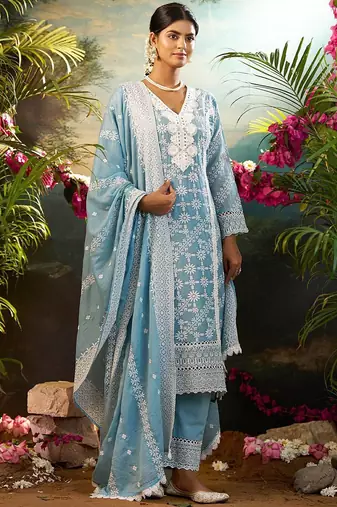 Women Ethnic Motifs Embroidered Cotton Kurta with Trousers & Dupatta