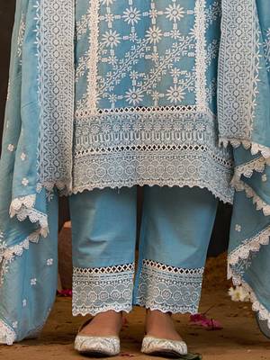 Women Ethnic Motifs Embroidered Cotton Kurta with Trousers & Dupatta 7