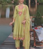 Women Floral Embroidered Mirror Work Kurta with Trousers & With Dupatta