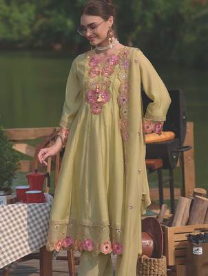 Women Floral Embroidered Mirror Work Kurta with Trousers & With Dupatta 2