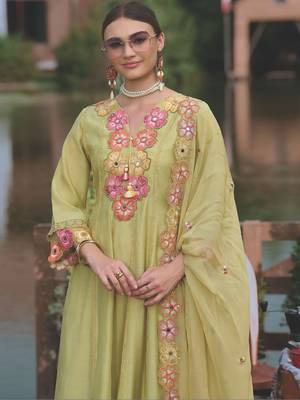 Women Floral Embroidered Mirror Work Kurta with Trousers & With Dupatta 3