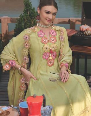 Women Floral Embroidered Mirror Work Kurta with Trousers & With Dupatta 4