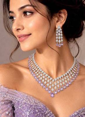 lavender teardrop cz bridal necklace set, wedding crystal dangle earrings 1