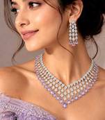 lavender teardrop cz bridal necklace set, wedding crystal dangle earrings