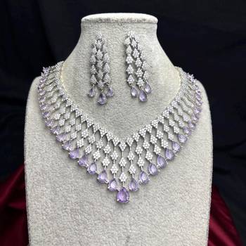 lavender teardrop cz bridal necklace set, wedding crystal dangle earrings 2