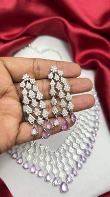 lavender teardrop cz bridal necklace set, wedding crystal dangle earrings 3