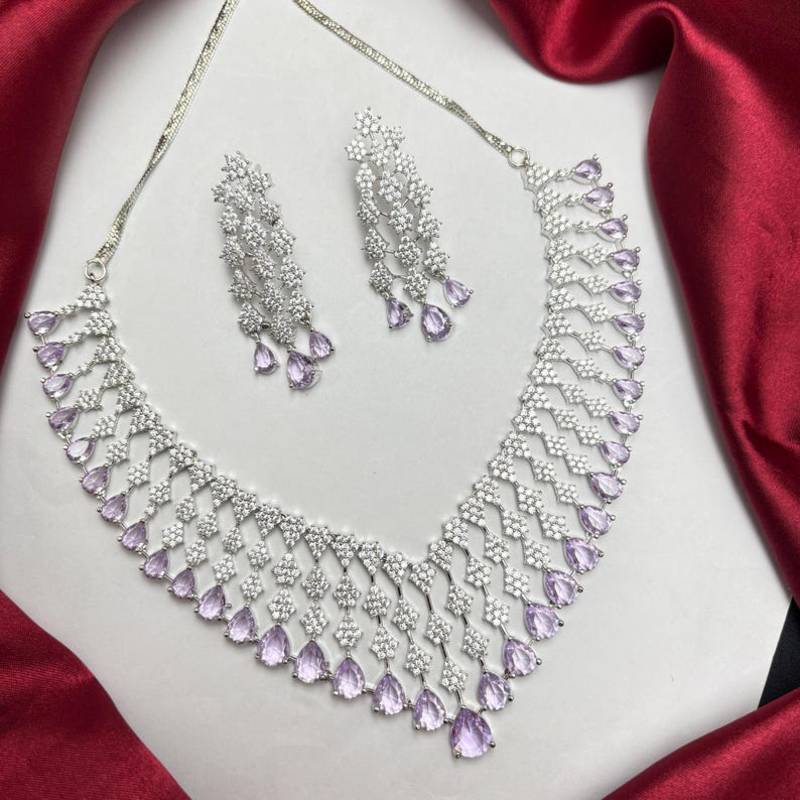 lavender teardrop cz bridal necklace set, wedding crystal dangle earrings